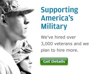 Chase supporting America's Military.  We've hired over three thousand veterans and we plan to hire more.  Click here to get details. 