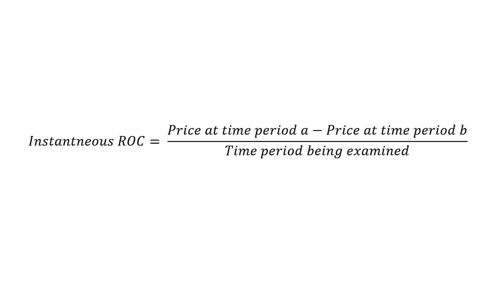This image shows the mathematical formula for Instantaneous Rate of Change between prices at one instance.