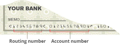 El número de tránsito interbancario del cheque son los primeros 9 dígitos en la esquina superior izquierda; el número de cuenta le sigue al número de tránsito interbancario y puede estar antes o después del número de cheque.