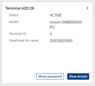 Screenshot of device dashboard to view terminals for merchant account