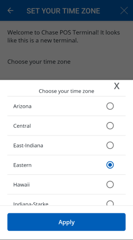 Screenshot of time zone selection
