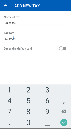 Screenshot for adding an optional tax rate