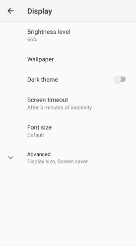 Screenshot of the display settings