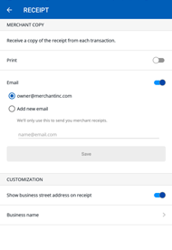 Screenshot of the receipt configuration settings