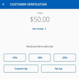 Screenshot of sales flow with on-screen tips enabled