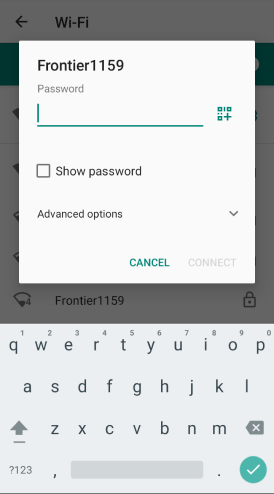 Screenshot of WiFi network password entry