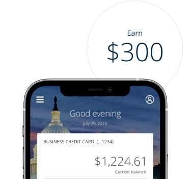 Business checking mobile app image with Earn $300