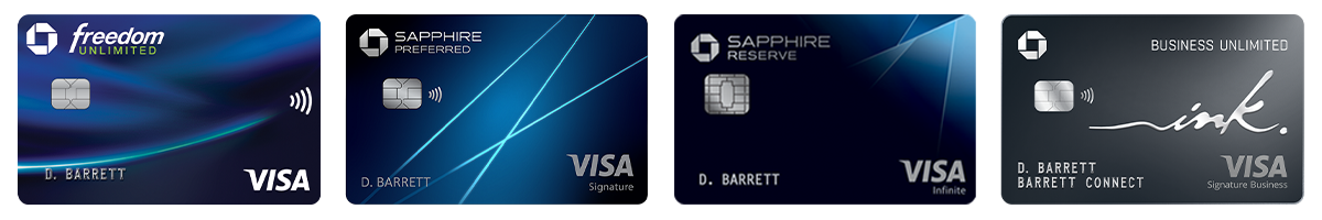 Freedom Unlimited Visa, Sapphire Preferred Visa, Sapphire Reserve Visa, Chase Ink Business Unlimited Visa