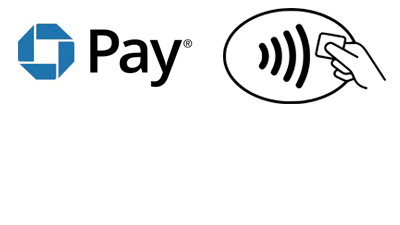 Chase pay logo and contactless reader symbol