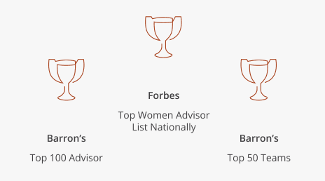 Awards: Barron's - Top 100 Advisor, Forbes - Top Women Advisor List Nationally, Barron's - Top 50 Teams