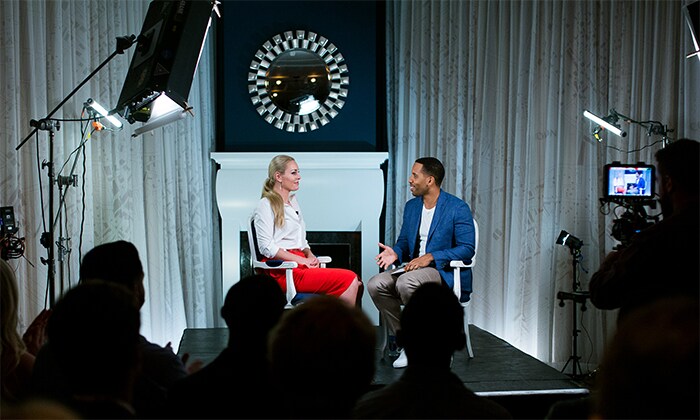 Kneading Dough: Lindsey Vonn Lindsey Vonn at a conference, being interviewed by Maverick Carter