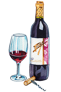 Everyday Organic Wine Illustration of wine bottle & glass