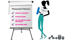 theSkimm's Guide to Getting Financially Fit Illustration of girl next to easel