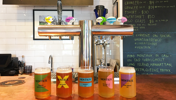 Montauk travel guide at Montauk Brewing Company different beer display at bar