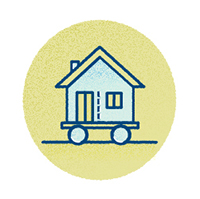Travel in or to a tiny house House on wheel icon
