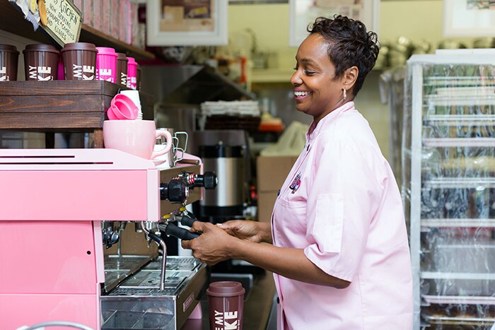 061418-recipe-for-success-sec-3 Aliyyah Baylor working a espresso machine