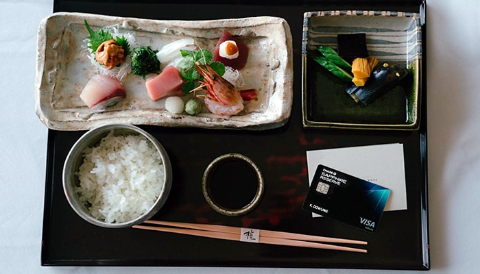 Sapphire Seven: Around the World Travel Guide Sushi platter with Chase Sapphire card
