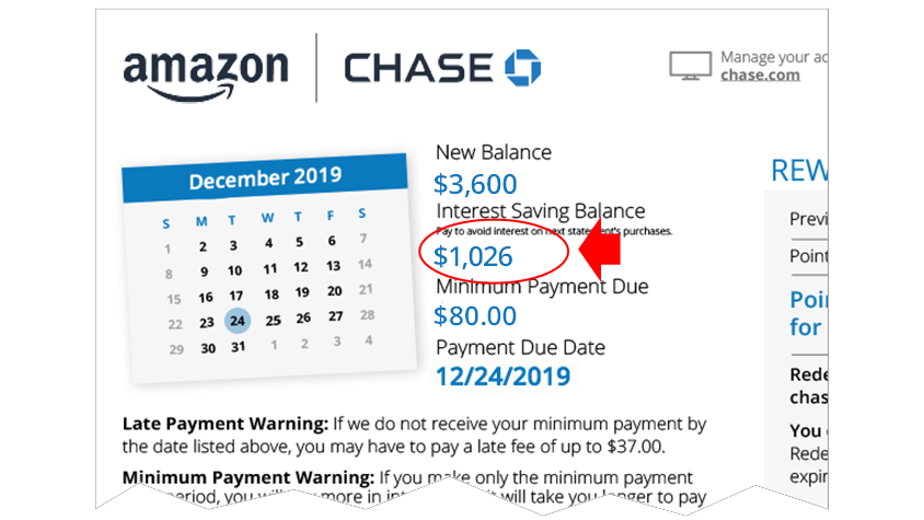 Example shows the Interest Saving Balance amount displayed on the credit card statement.