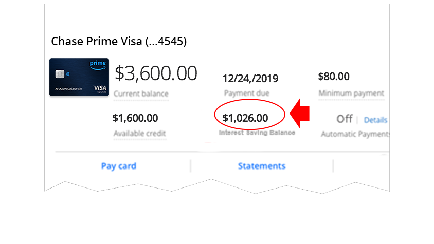 Example shows the Interest Saving Balance amount displayed on chase.com.