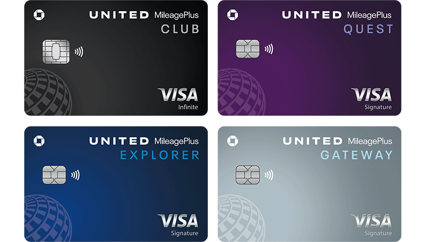 MileagePlus Club Card, Presidential Plus Card, Explorer Card, GateWay MileagePlus card