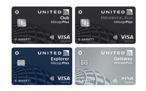 MileagePlus Club Card, Presidential Plus Card, Explorer Card, GateWay MileagePlus card