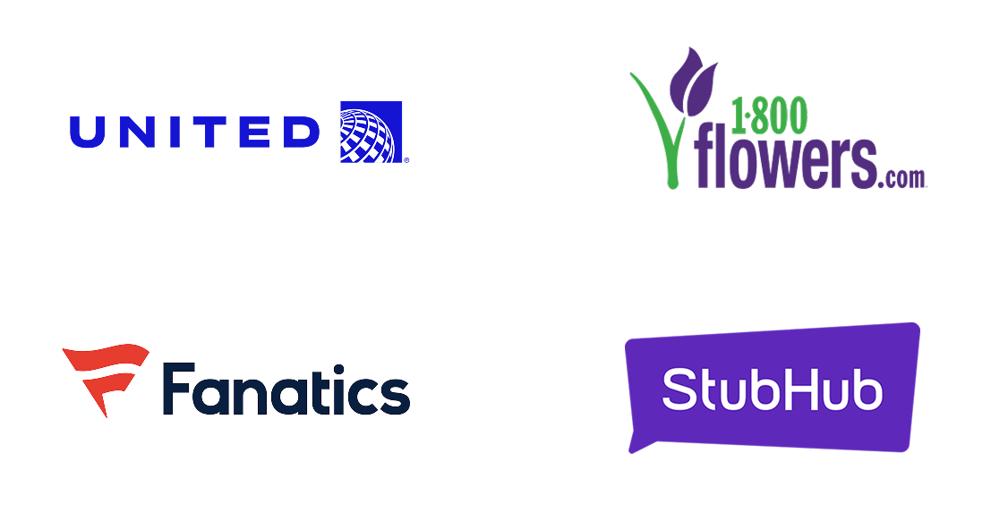 Image showing the United Arlines, Fanatics, 1-800-flowers.com, and StubHub logos