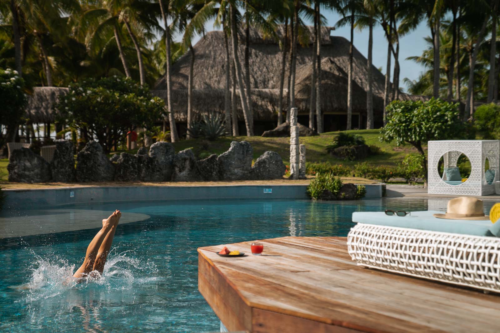 Diving into pool