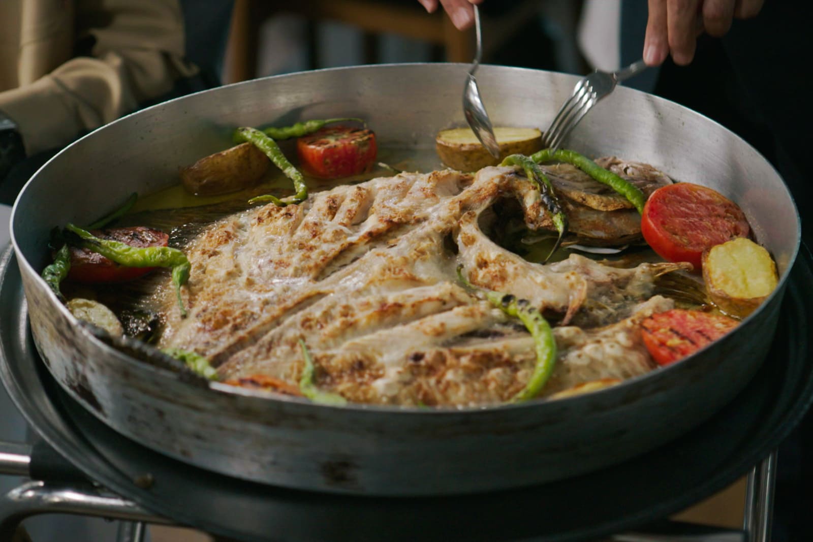 View of the turbot fish dish at the restaurant Bebek Balikci