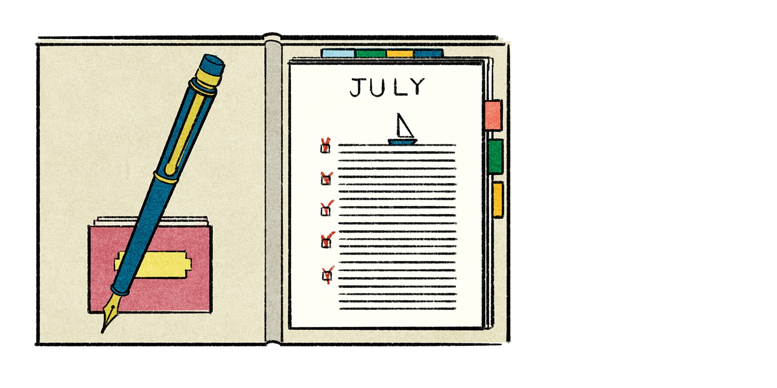 An illustration of a pen and a journal.