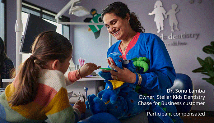 Dr. Sonu Lamba, Owner, Stellar Kids Dentistry, Chase for Business customer, Participant compensated