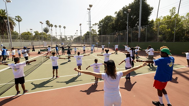 Participants stretching
